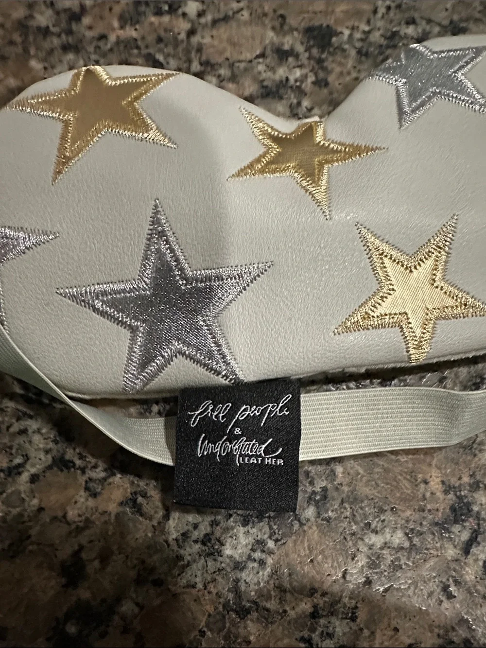 Free People Star Embroidered Sleep Mask - Gold & Silver Stars on Light Gray